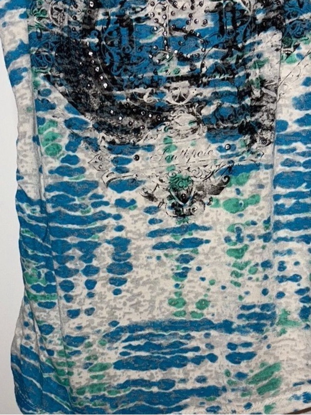 South Pole Blue & Green Printed Tank Top with Stud Accents